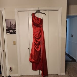 One Shoulder Red Evening Gown